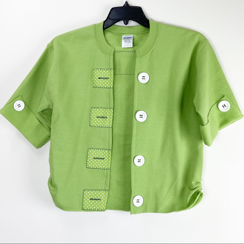 Upcycled Womens Sweatshirt Green Short Sleeve SP